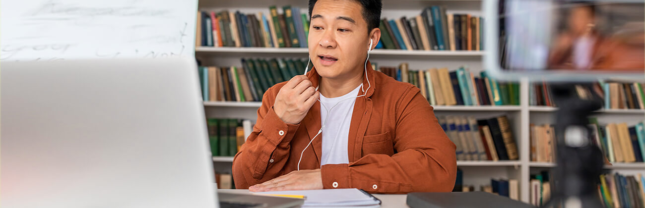 Man participating in a elearning video call